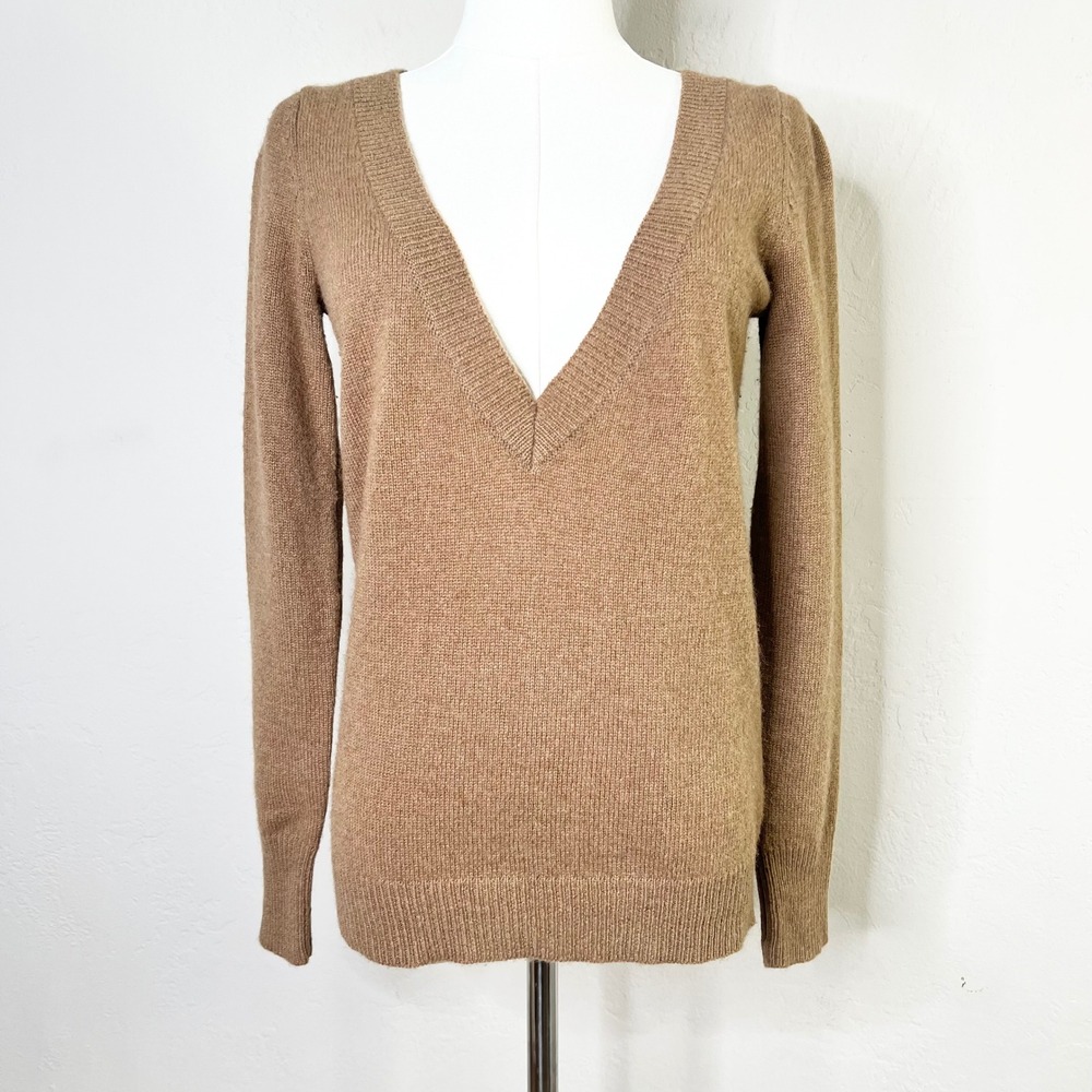 MANOUSH Sweater Camel Merino Wool Blend V Neck Brown Knit Long Sleeve Size XS